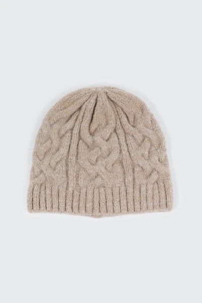 Ardene Wool Blend Cable Knit Beanie in Beige | Polyester/Elastane