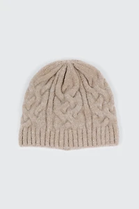 Ardene Wool Blend Cable Knit Beanie in Beige | Polyester/Elastane