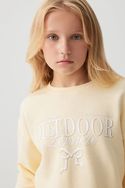 Ardene Kids Graphic Crew Neck Sweatshirt in Light Yellow | Size | Polyester/Cotton | Fleece-Lined