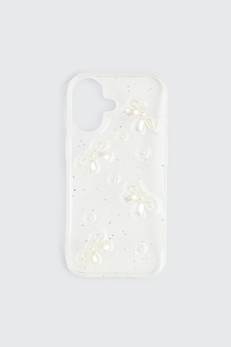 Ardene Glitter Bow iPhone 16 Case in Clear