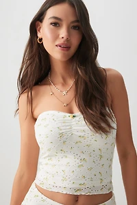 Ardene Floral Eyelet Tube Top in White | Size | Polyester/Spandex