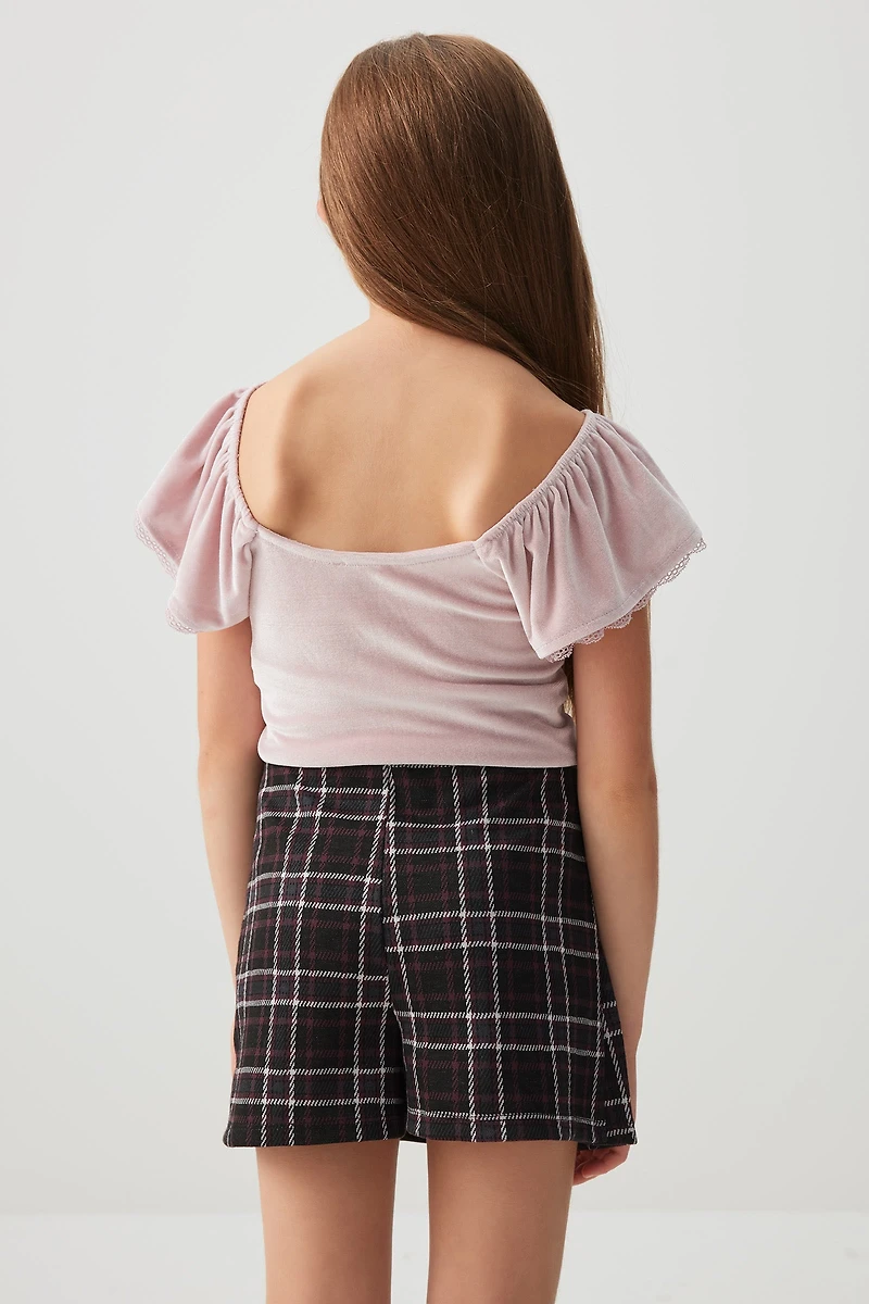 Jupe-short à carreaux et détail de boucles