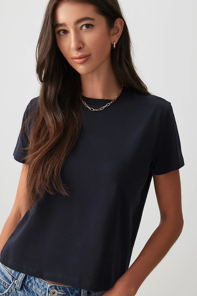 Ardene Basic Short T-Shirt in Dark | Size | Cotton/Elastane | Eco-Conscious