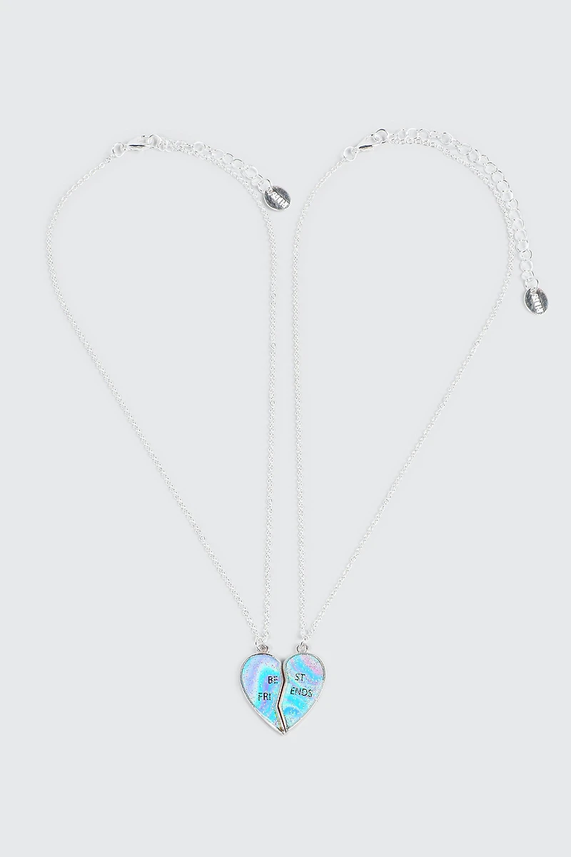 Ardene Kids 2-Pack Broken Heart BFF Necklaces in Light Blue