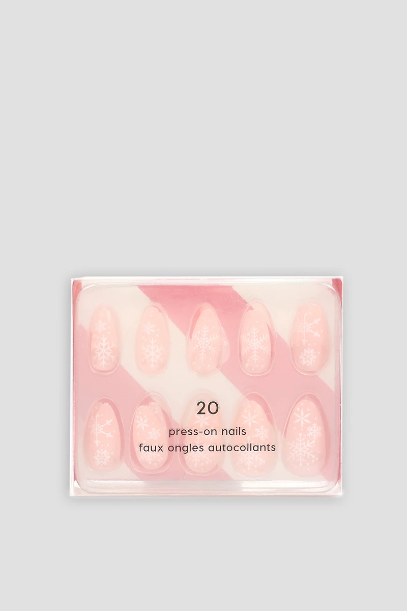 Ardene Almond Shaped Snowflake Fake Nails in Beige