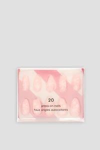 Ardene Almond Shaped Snowflake Fake Nails in Beige