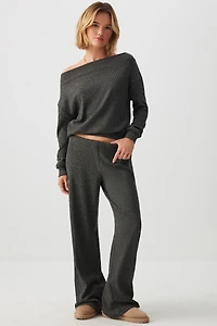 Ardene Brushed Knit Flare Pants in Dark Grey | Size | Polyester/Elastane