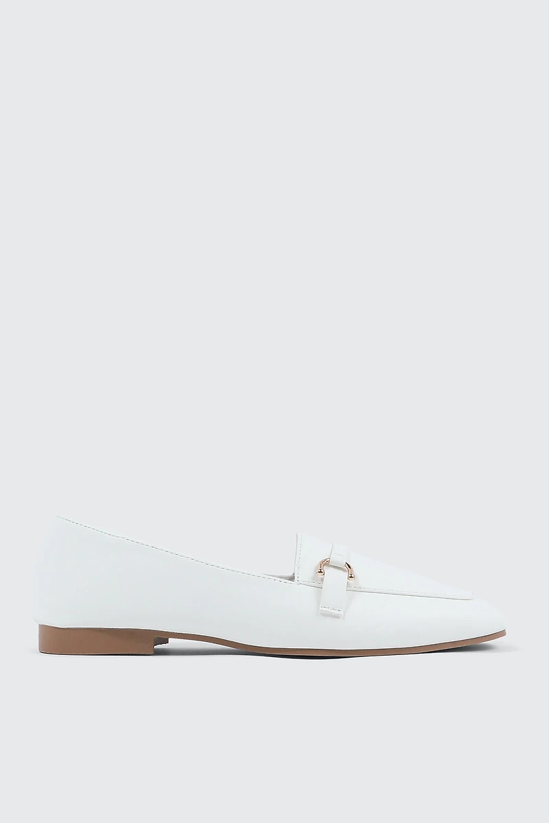 Ardene Faux Leather Square Toe Loafers in White | Size