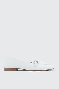 Ardene Faux Leather Square Toe Loafers in White | Size