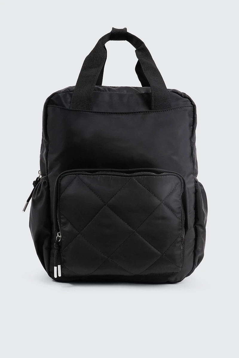 Ardene Nylon Backpack with Quilted Pocket in Black | 100% Recycled Polyester | Eco-Conscious