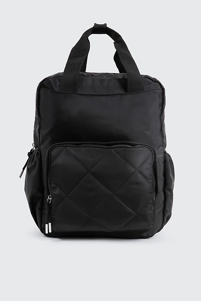 Ardene Nylon Backpack with Quilted Pocket in Black | 100% Recycled Polyester | Eco-Conscious