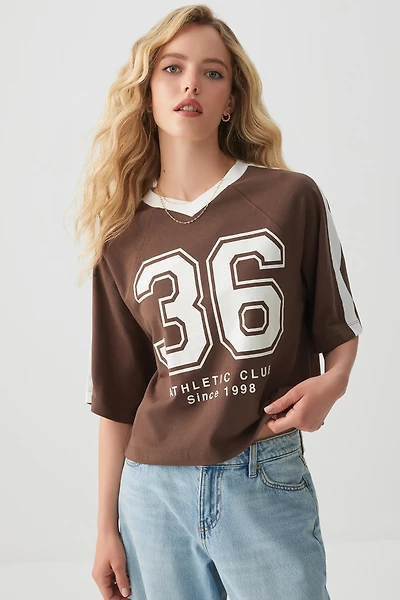 Ardene V-Neck Boxy Graphic T-Shirt in | Size | 100% Cotton