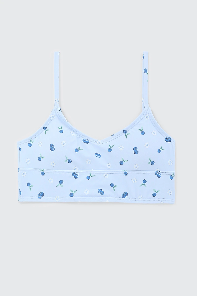 Ardene Kids Printed Bikini Top in Light Blue | Size Small | Polyester/Nylon/Spandex | Microfiber