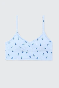 Ardene Kids Printed Bikini Top in Light Blue | Size Small | Polyester/Nylon/Spandex | Microfiber
