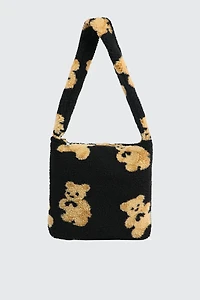 Ardene Faux Fur Tote Bag in Black | Polyester