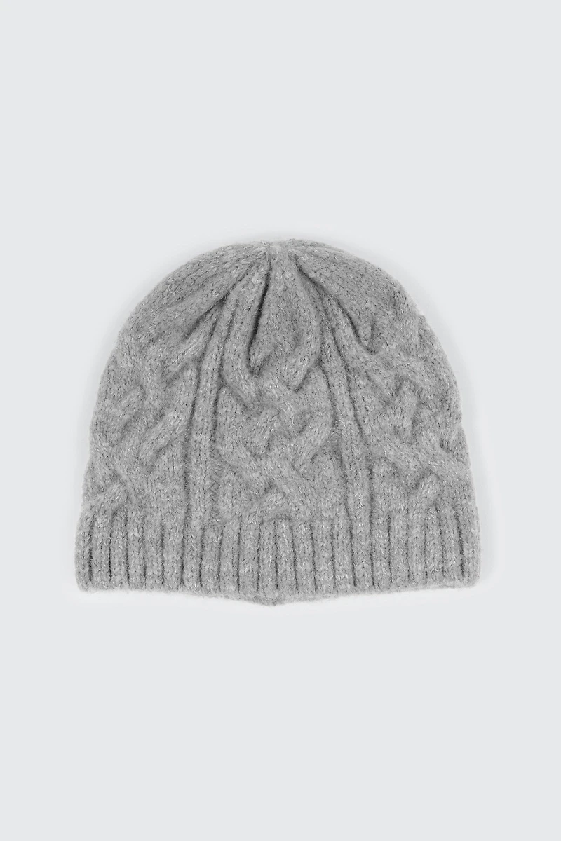 Ardene Wool Blend Cable Knit Beanie in Grey | Polyester/Elastane