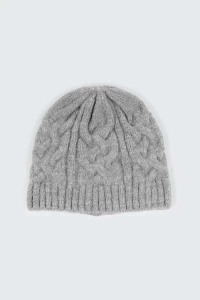 Ardene Wool Blend Cable Knit Beanie in Grey | Polyester/Elastane