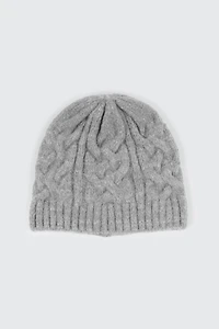 Ardene Wool Blend Cable Knit Beanie in Grey | Polyester/Elastane