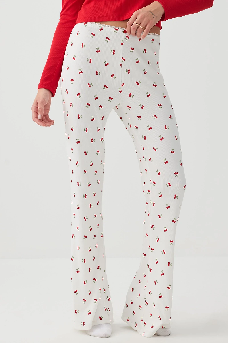 Pantalon de pyjama évasé côtelé en tissu HUSHKNIT