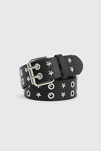 Ardene Star Eyelet Belt in Black | Size Small | Faux Leather