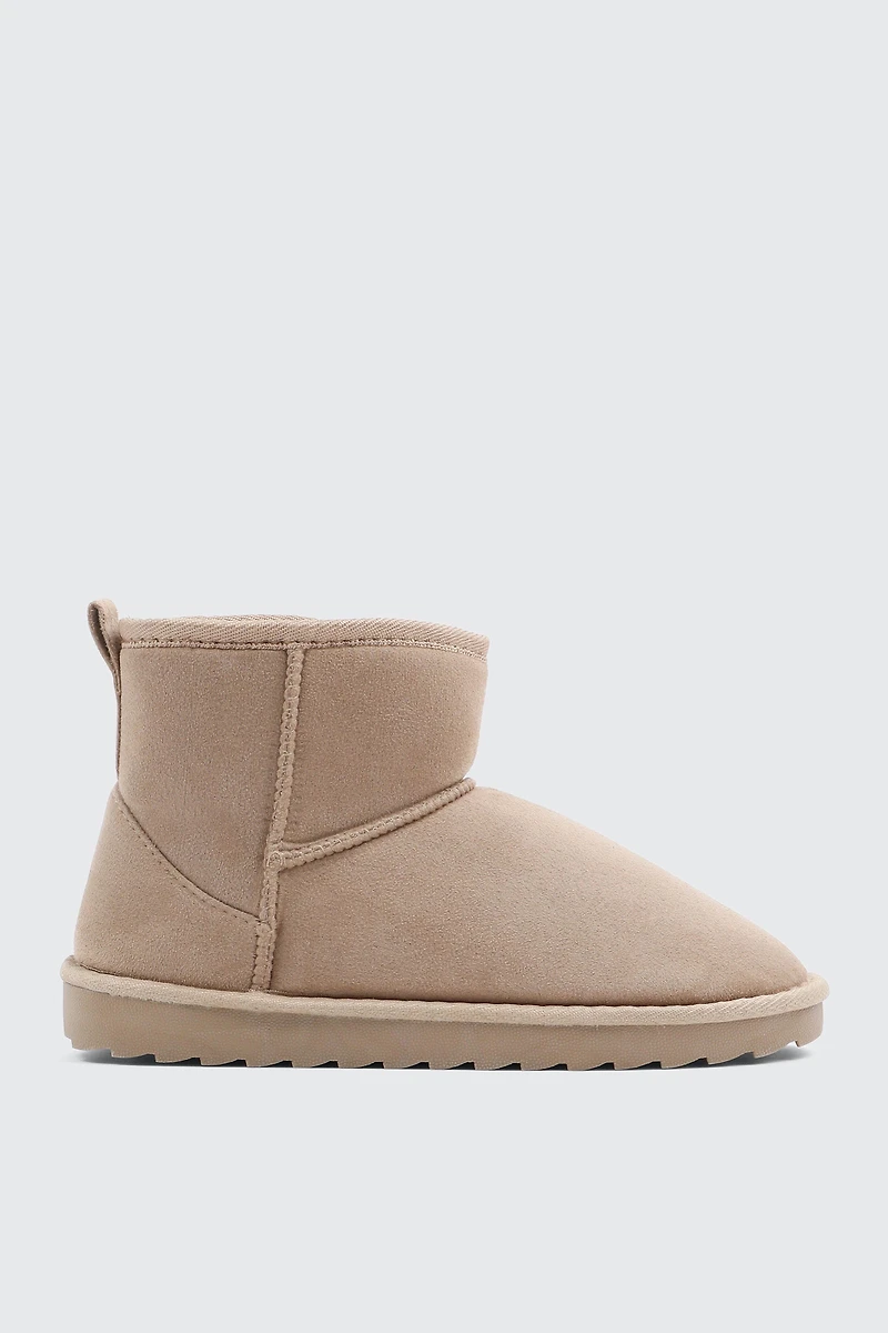 Ardene Mini Faux Sheepskin Boots in Beige | Size | Faux Suede | Eco-Conscious