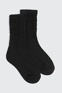 Ardene Slouchy Crew Socks in Black | Polyester/Spandex