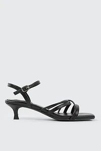 Ardene Kitten Heel Strappy Sandals in Black | Size | Faux Leather