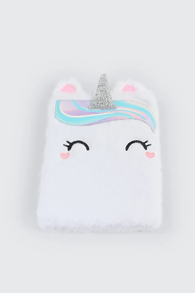 Ardene Kids Plush Unicorn Notebook in White