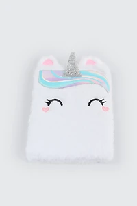 Ardene Kids Plush Unicorn Notebook in White