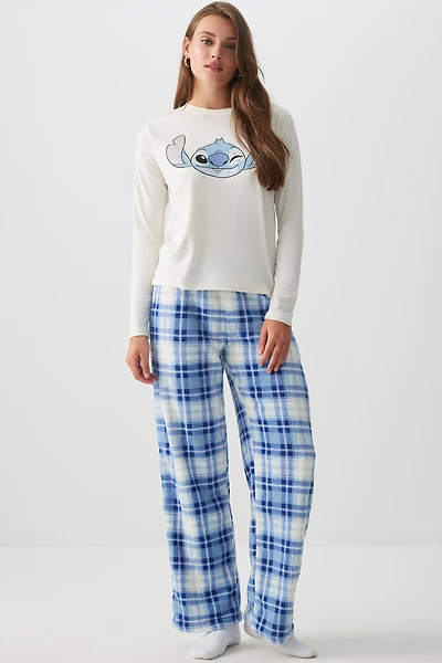 Ardene Stitch PJ Set in Medium Blue | Size | Polyester