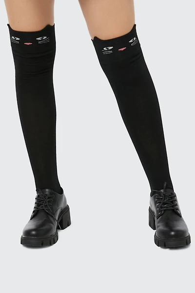 Ardene Over The Knee Cat Socks in Black | Polyester/Spandex