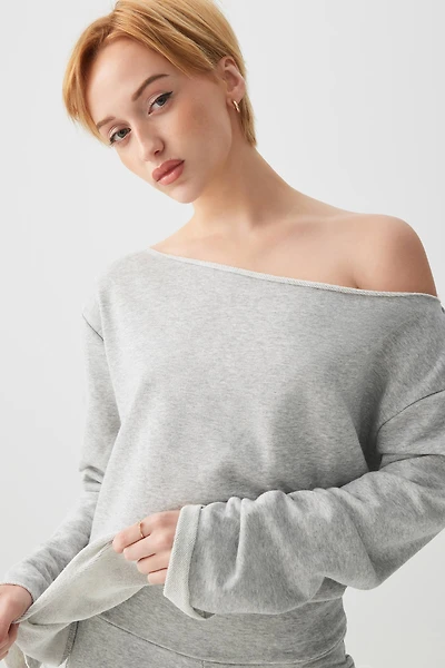 Ardene French Terry Boat Neck Sweatshirt in Grey | Size Small | 100% Cotton