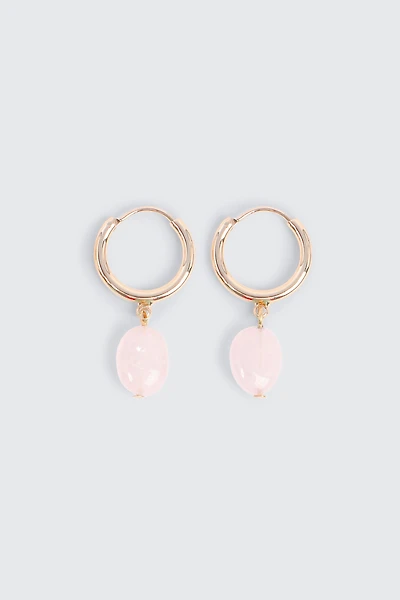 Ardene Semi-Precious Stone Charm Hoop Earrings in Light Pink | Stainless Steel