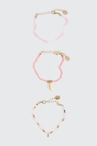 Ardene 3-Pack Bead Bracelets in Light Pink