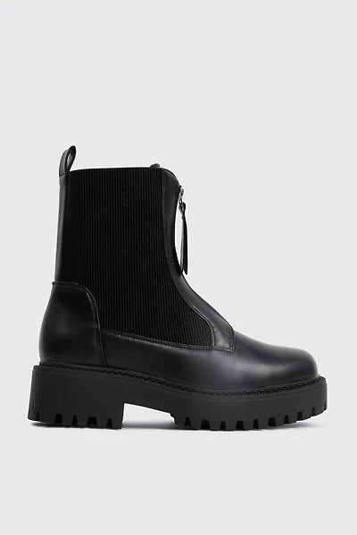 Ardene Lug Sole Front Zip Boots in Black | Size | Faux Leather