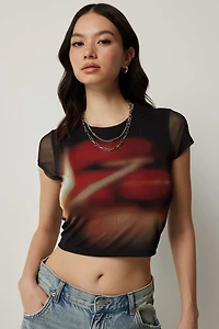 Ardene Ruched Side Mesh T-Shirt in Black | Size | Polyester/Elastane