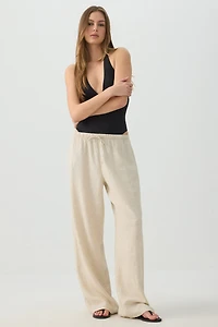 Pantalon à taille mi-haute en mélange de lin