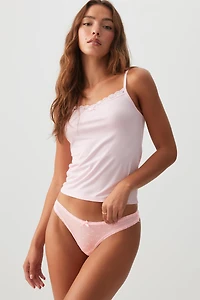 Ardene Flocked Mesh Everyday Thong Panty in Light Pink | Size | Nylon/Spandex