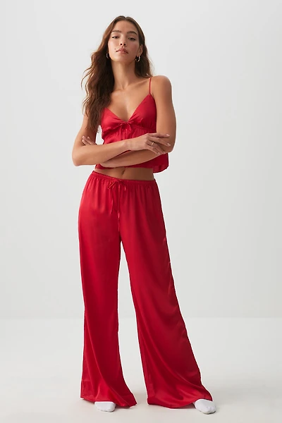 Ardene Wide Leg Satin Lounge Pants in Red | Size | Polyester/Spandex | Eco-Conscious