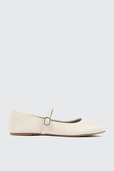 Ardene Square Toe Mary Jane Flats in Beige | Size | Faux Suede