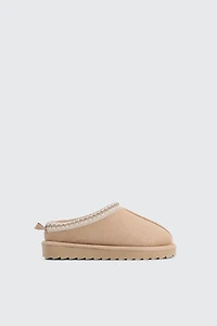 Ardene Kids Faux Sheepskin Clogs with Accent Trim in Beige | Size | Faux Suede