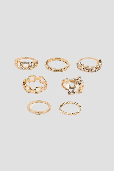 Ardene 7-Pack Celestial Rings in Gold | Size