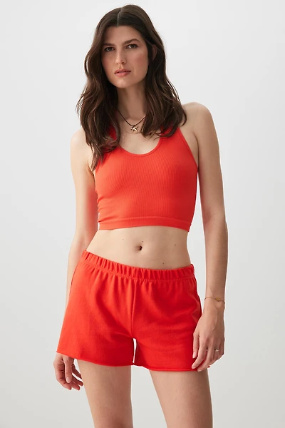 Ardene French Terry Shorties in Red | Size | Polyester/Cotton | Eco-Conscious