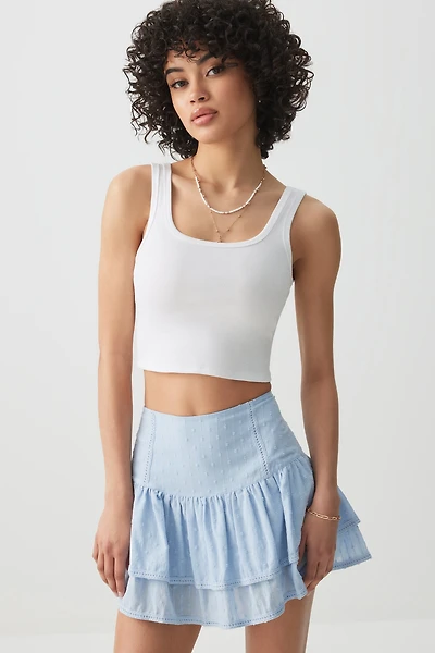 Ardene Textured Tiered Mini Skort in Light Blue | Size | 100% Cotton/Polyester