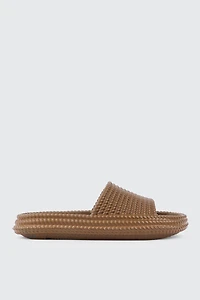 Ardene Textured Slides in Brown | Size | Eco-Conscious