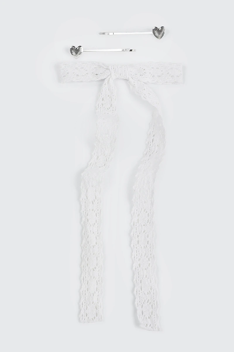 Ardene Kids 3-Pack Hair Bow & Pins in White