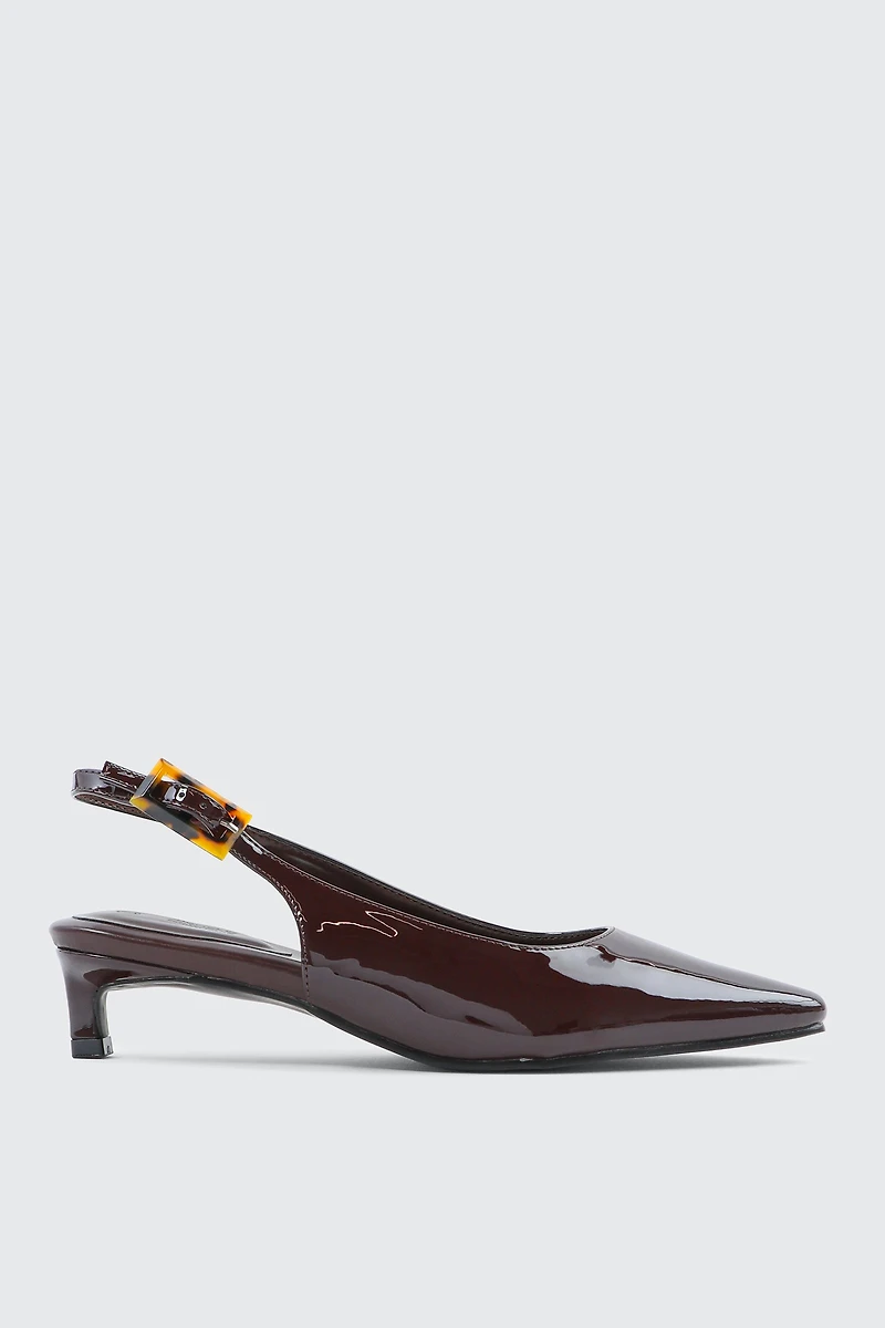 Ardene Kitten Heel Slingback Pumps in Brown | Size | Faux Leather