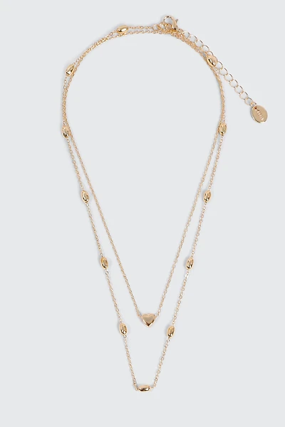 Ardene Two-Row Heart Necklace in Gold | Eco-Conscious