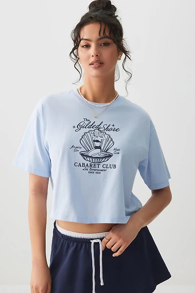 Ardene Boxy Graphic T-Shirt in Light Blue | Size | 100% Cotton