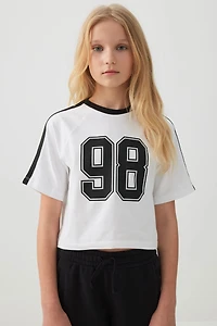 Ardene Kids Contrast Stripe Boxy T-Shirt in White | Size | Cotton/Elastane